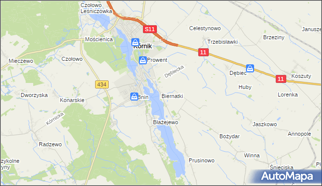 mapa Biernatki gmina Kórnik, Biernatki gmina Kórnik na mapie Targeo