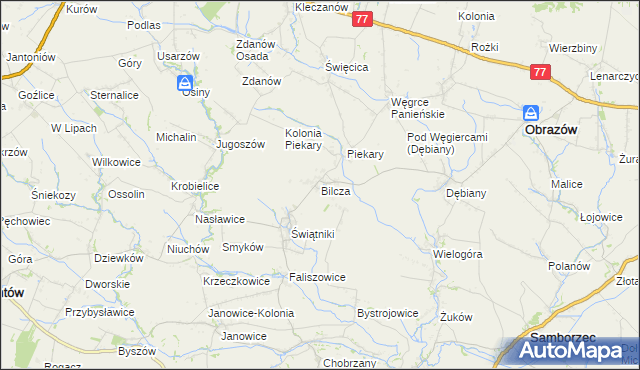 mapa Bilcza gmina Obrazów, Bilcza gmina Obrazów na mapie Targeo