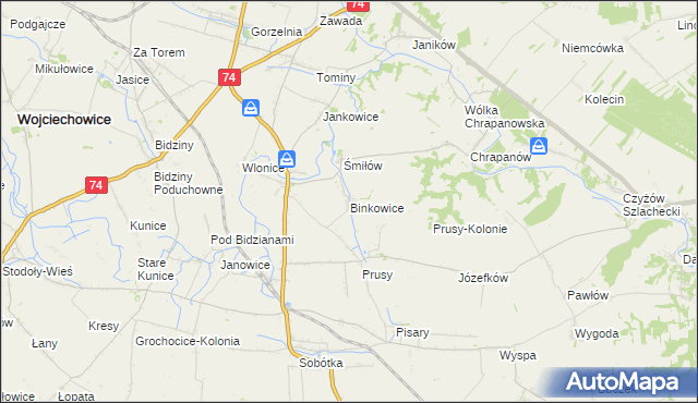 mapa Binkowice, Binkowice na mapie Targeo