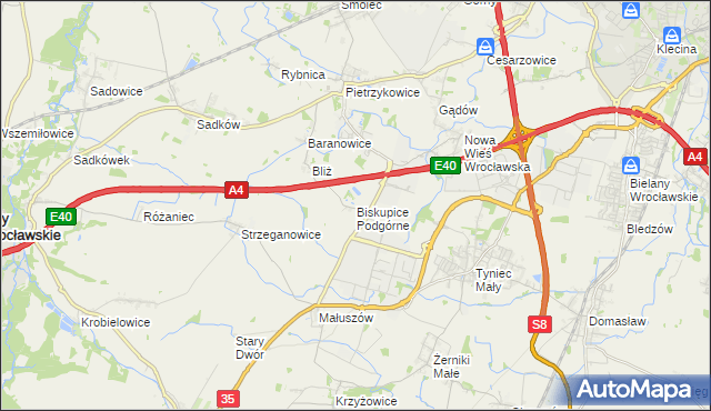 mapa Biskupice Podgórne, Biskupice Podgórne na mapie Targeo