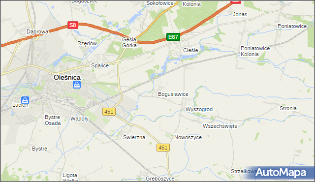 mapa Bogusławice gmina Oleśnica, Bogusławice gmina Oleśnica na mapie Targeo