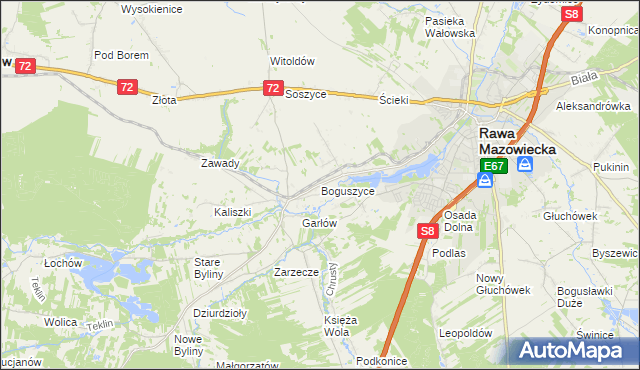 mapa Boguszyce gmina Rawa Mazowiecka, Boguszyce gmina Rawa Mazowiecka na mapie Targeo