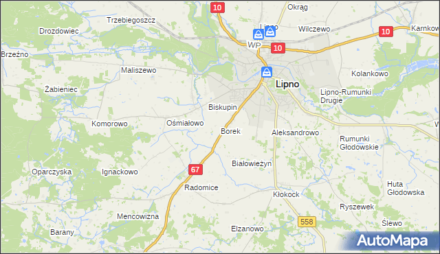 mapa Borek gmina Lipno, Borek gmina Lipno na mapie Targeo