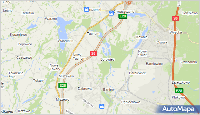 mapa Borowiec gmina Żukowo, Borowiec gmina Żukowo na mapie Targeo