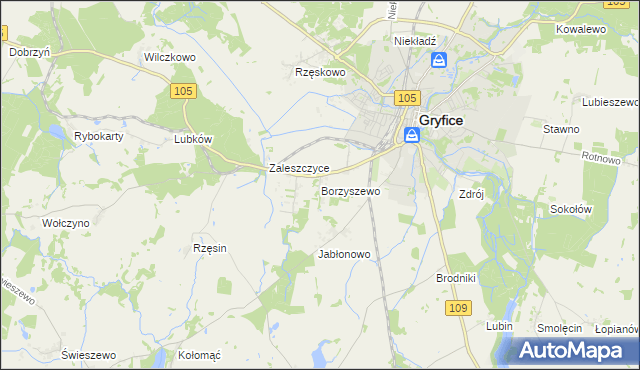 mapa Borzyszewo gmina Gryfice, Borzyszewo gmina Gryfice na mapie Targeo