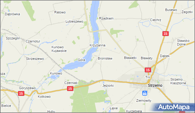 mapa Bronisław gmina Strzelno, Bronisław gmina Strzelno na mapie Targeo