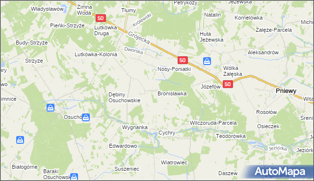 mapa Bronisławka gmina Mszczonów, Bronisławka gmina Mszczonów na mapie Targeo