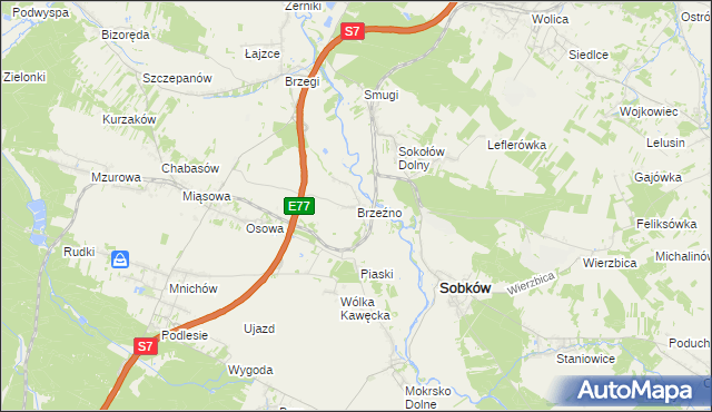 mapa Brzeźno gmina Sobków, Brzeźno gmina Sobków na mapie Targeo