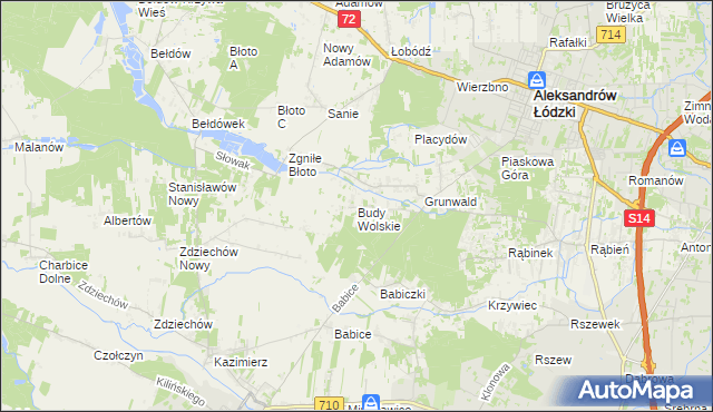 mapa Budy Wolskie gmina Aleksandrów Łódzki, Budy Wolskie gmina Aleksandrów Łódzki na mapie Targeo