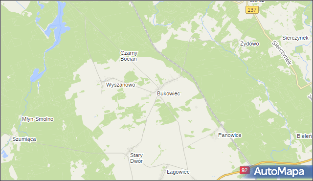 mapa Bukowiec gmina Międzyrzecz, Bukowiec gmina Międzyrzecz na mapie Targeo
