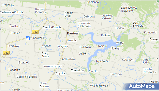 mapa Bukówka gmina Pawłów, Bukówka gmina Pawłów na mapie Targeo