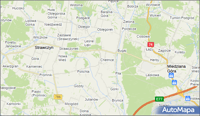 mapa Chełmce gmina Strawczyn, Chełmce gmina Strawczyn na mapie Targeo