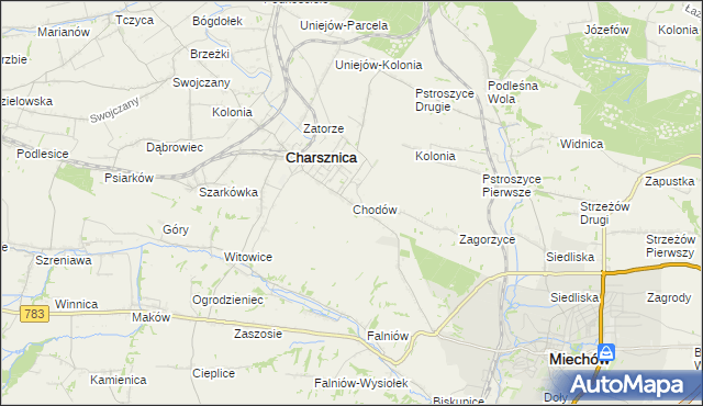 mapa Chodów gmina Charsznica, Chodów gmina Charsznica na mapie Targeo