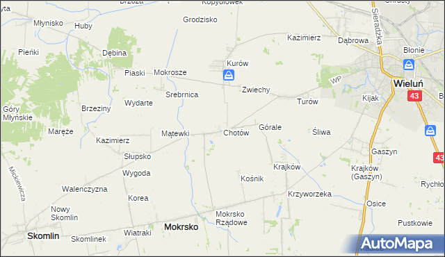 mapa Chotów gmina Mokrsko, Chotów gmina Mokrsko na mapie Targeo