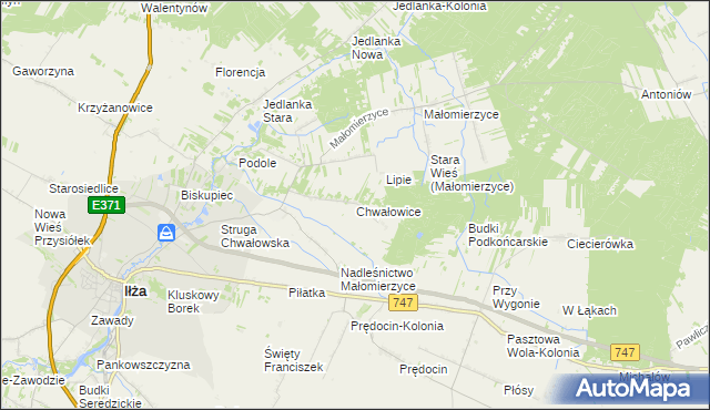 mapa Chwałowice gmina Iłża, Chwałowice gmina Iłża na mapie Targeo