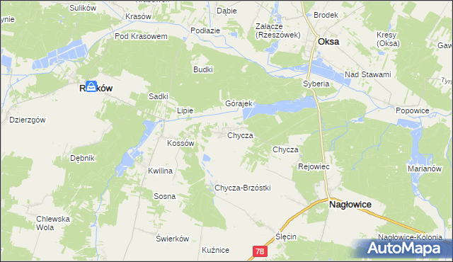 mapa Chycza, Chycza na mapie Targeo