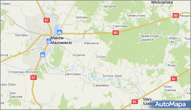 mapa Chyliny gmina Szelków, Chyliny gmina Szelków na mapie Targeo