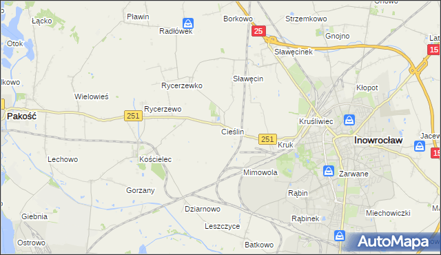 mapa Cieślin gmina Inowrocław, Cieślin gmina Inowrocław na mapie Targeo