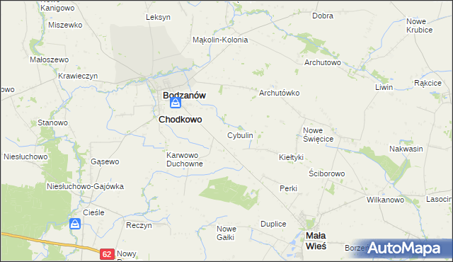 mapa Cybulin gmina Bodzanów, Cybulin gmina Bodzanów na mapie Targeo