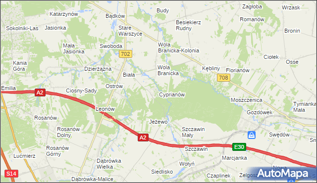 mapa Cyprianów, Cyprianów na mapie Targeo