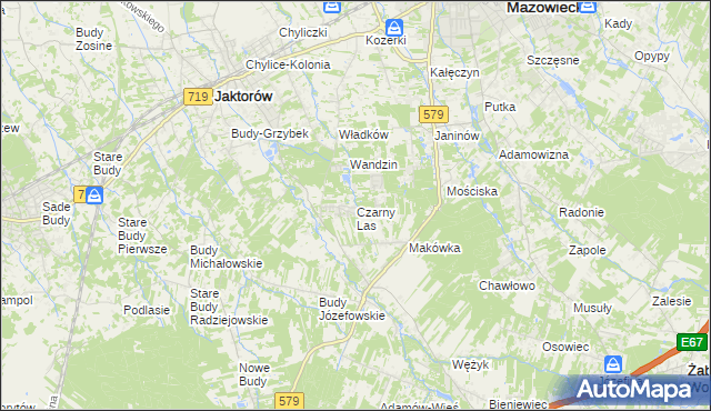 mapa Czarny Las gmina Grodzisk Mazowiecki, Czarny Las gmina Grodzisk Mazowiecki na mapie Targeo