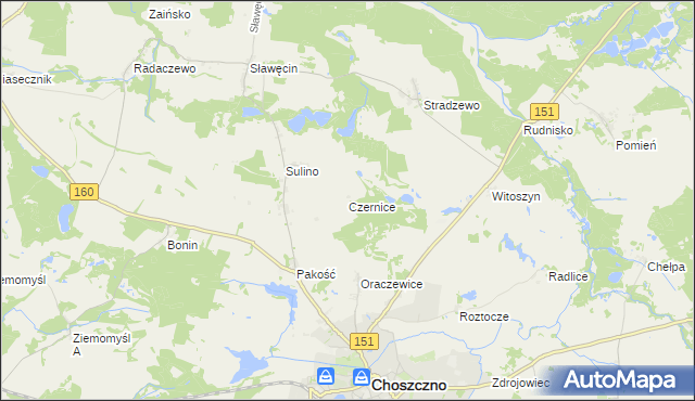 mapa Czernice gmina Choszczno, Czernice gmina Choszczno na mapie Targeo