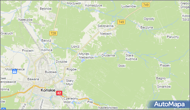 mapa Czysta gmina Końskie, Czysta gmina Końskie na mapie Targeo