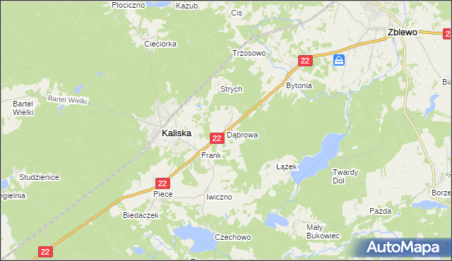 mapa Dąbrowa gmina Kaliska, Dąbrowa gmina Kaliska na mapie Targeo