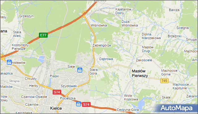 mapa Dąbrowa gmina Masłów, Dąbrowa gmina Masłów na mapie Targeo