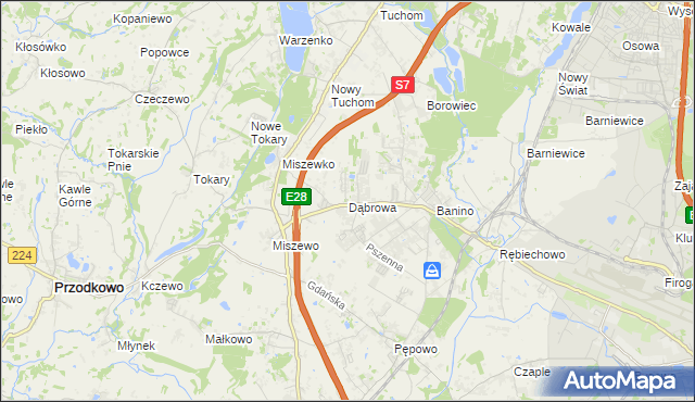 mapa Dąbrowa gmina Żukowo, Dąbrowa gmina Żukowo na mapie Targeo