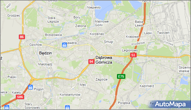 mapa Dąbrowa Górnicza, Dąbrowa Górnicza na mapie Targeo
