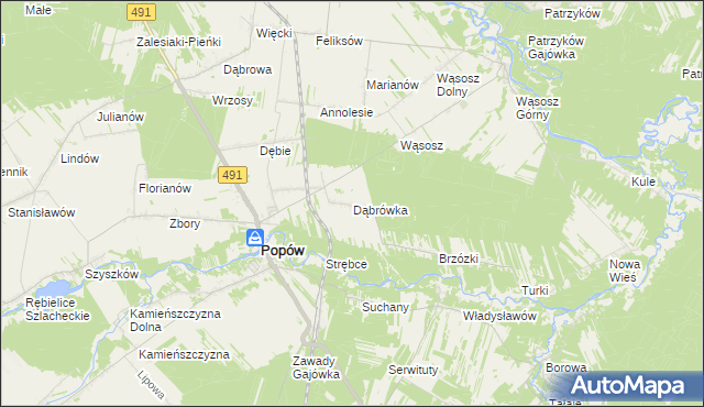 mapa Dąbrówka gmina Popów, Dąbrówka gmina Popów na mapie Targeo