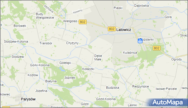 mapa Dębe Małe gmina Latowicz, Dębe Małe gmina Latowicz na mapie Targeo