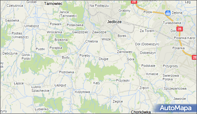 mapa Długie gmina Jedlicze, Długie gmina Jedlicze na mapie Targeo