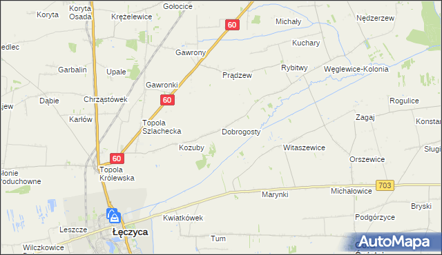 mapa Dobrogosty gmina Łęczyca, Dobrogosty gmina Łęczyca na mapie Targeo
