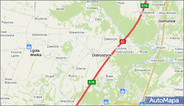 mapa Dobryszyce, Dobryszyce na mapie Targeo