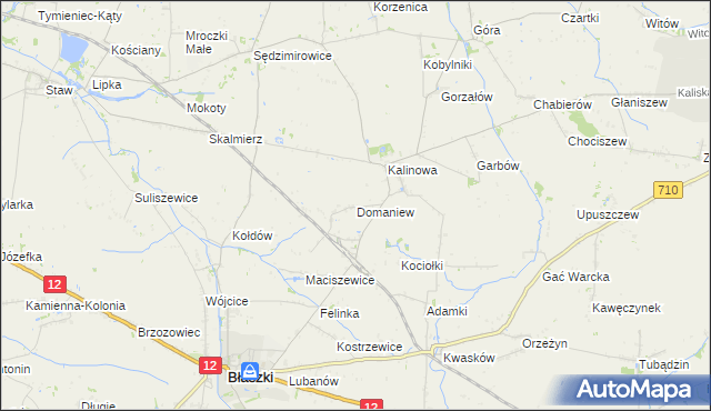 mapa Domaniew gmina Błaszki, Domaniew gmina Błaszki na mapie Targeo