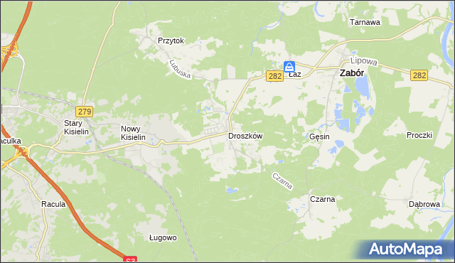 mapa Droszków gmina Zabór, Droszków gmina Zabór na mapie Targeo
