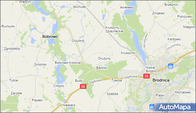 mapa Drużyny gmina Bobrowo, Drużyny gmina Bobrowo na mapie Targeo