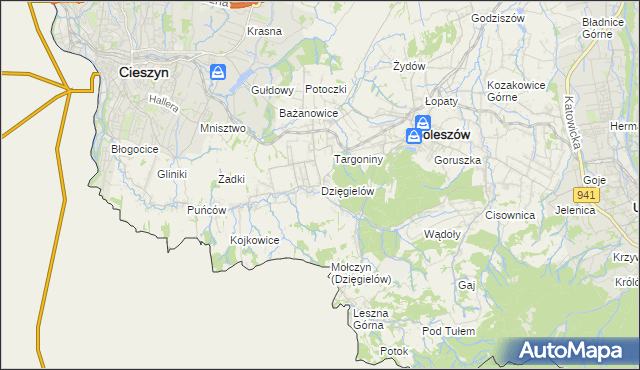 mapa Dzięgielów, Dzięgielów na mapie Targeo