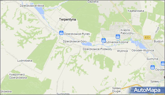 mapa Dzierzkowice-Podwody, Dzierzkowice-Podwody na mapie Targeo