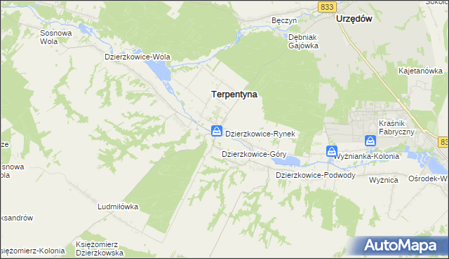 mapa Dzierzkowice-Rynek, Dzierzkowice-Rynek na mapie Targeo