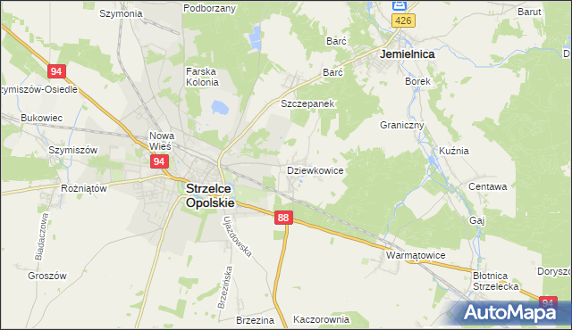 mapa Dziewkowice, Dziewkowice na mapie Targeo