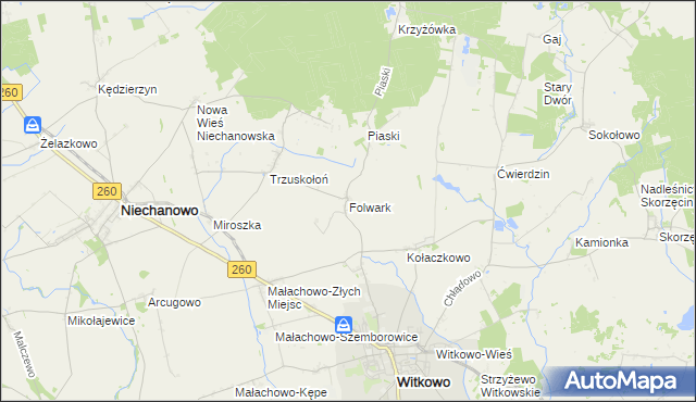 mapa Folwark gmina Witkowo, Folwark gmina Witkowo na mapie Targeo