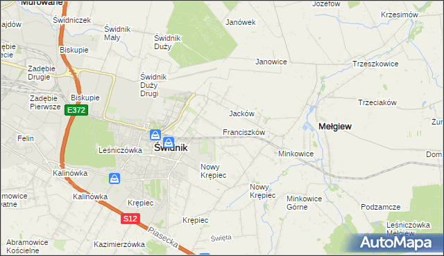 mapa Franciszków gmina Mełgiew, Franciszków gmina Mełgiew na mapie Targeo