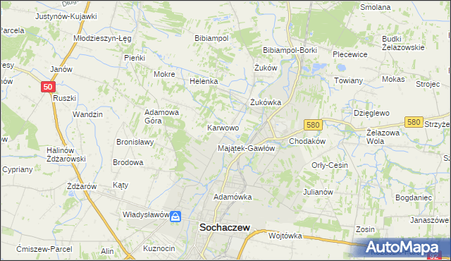 mapa Gawłów gmina Sochaczew, Gawłów gmina Sochaczew na mapie Targeo