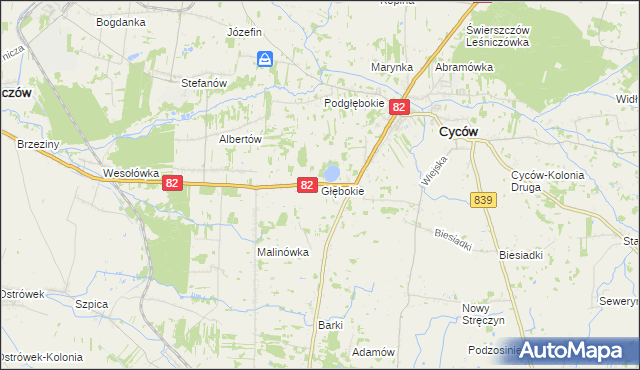 mapa Głębokie gmina Cyców, Głębokie gmina Cyców na mapie Targeo