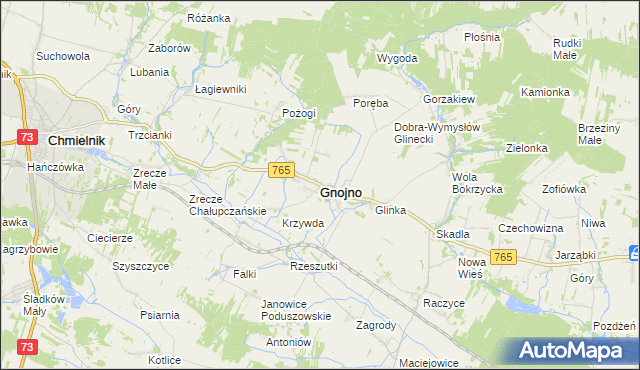 mapa Gnojno powiat buski, Gnojno powiat buski na mapie Targeo