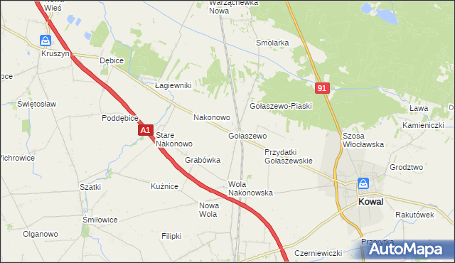 mapa Gołaszewo gmina Kowal, Gołaszewo gmina Kowal na mapie Targeo