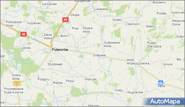 mapa Grabowa gmina Potworów, Grabowa gmina Potworów na mapie Targeo